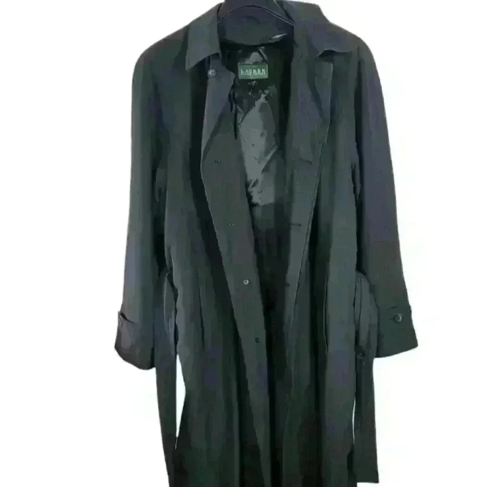 Ralph Lauren Trench Coat Black Jacket Sz 42R - Picture 2 of 14